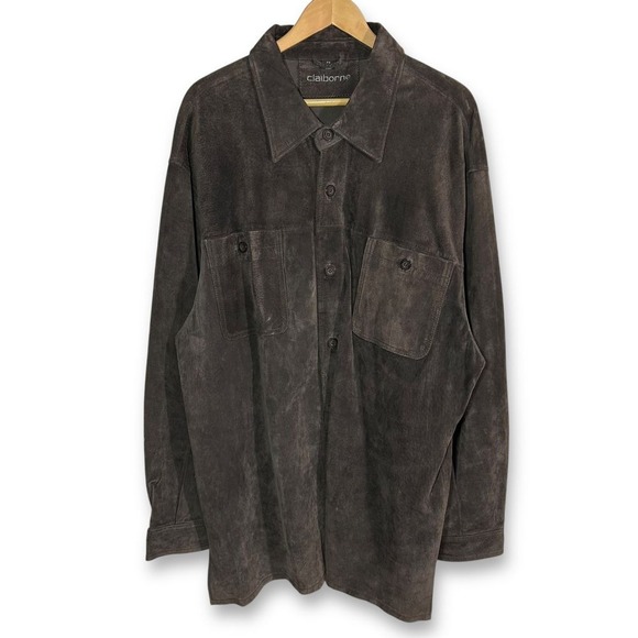 Vintage Claiborne Dark Brown Suede Jacket Button-Up Mens XXL - Picture 1 of 10